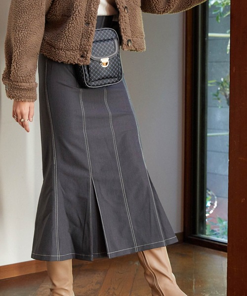 Cheek（チーク）の「ステッチマーメードスカート（スカート・レディース・モカ/ダークブルー/ロイヤルブルー/カーキ・MEDIUM/SMALL）」の3枚目の写真