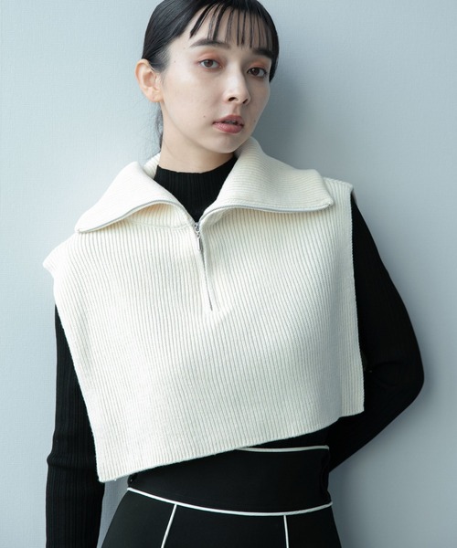 HARE（ハレ）の「ZIPハイネックウォーマー(HARE)（ネックウォーマー/スヌード・レディース・ブラック/アイボリー・FREE）」の2枚目の写真