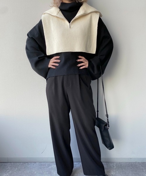 HARE（ハレ）の「ZIPハイネックウォーマー(HARE)（ネックウォーマー/スヌード・レディース・ブラック/アイボリー・FREE）」の3枚目の写真