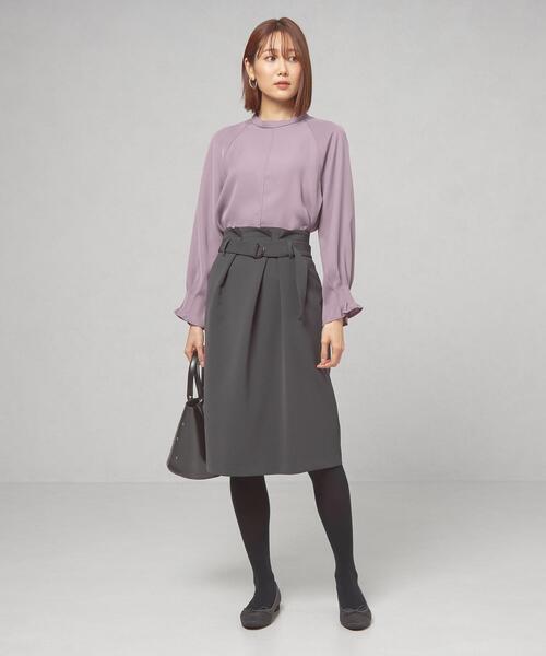 closet story(クローゼットストーリー)の「<closet story>バックルベルト タック タイトスカート -ウォッシャブル-(スカート・レディース・ブラック/ダークグレー・FREE)」の3枚目の写真