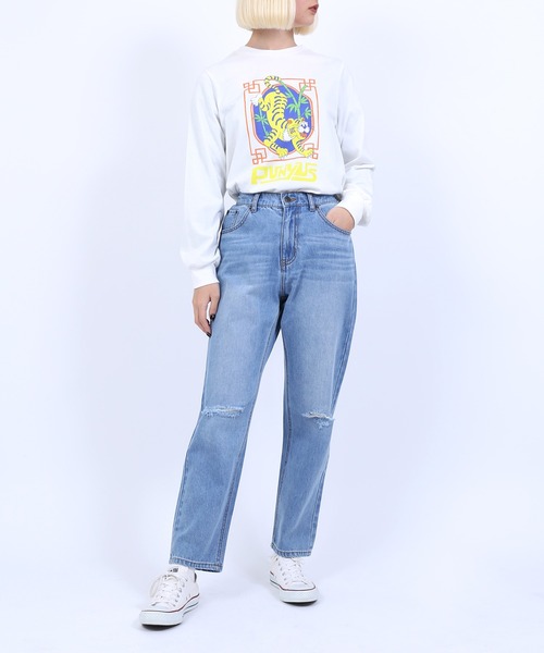 PUNYUS（プニュズ）の「ウォッシュドダメージデニムパンツ（デニムパンツ・レディース・ライトブルー・1/2/4/3）」の8枚目の写真