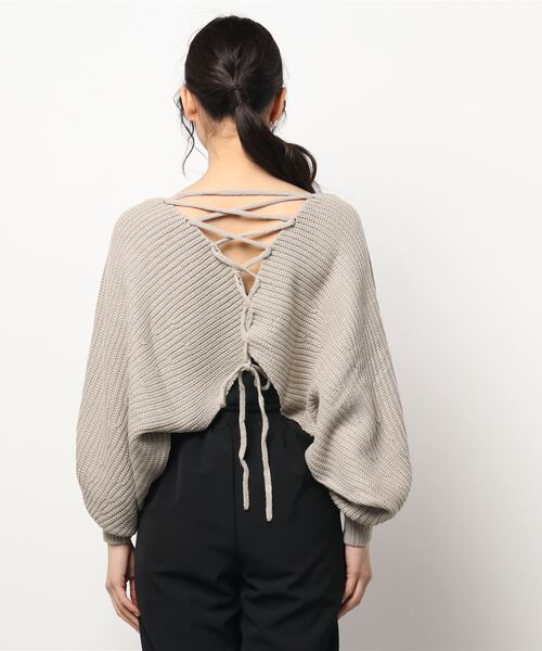 あき です★ コットン レースアップ セーター ◇【洗える/静電気軽減】ちくちくしにくい レースアップ畦編みニット