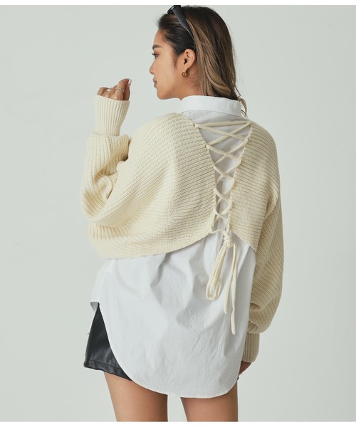 ANAP（アナップ）の「レースアップドルマンスリーブニットトップス  