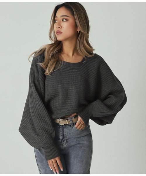 ANAP（アナップ）の「レースアップドルマンスリーブニットトップス  