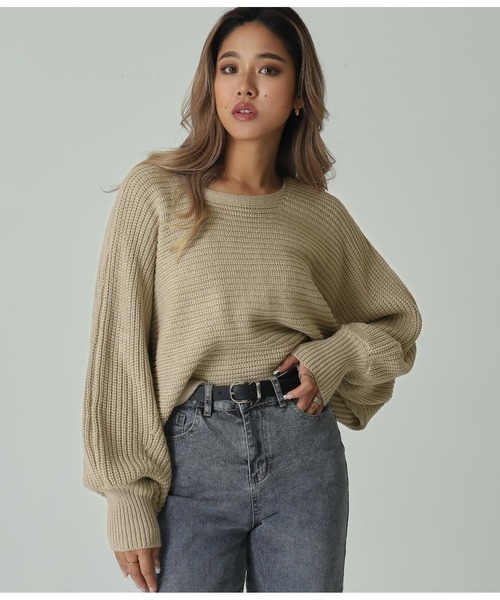 ANAP（アナップ）の「レースアップドルマンスリーブニットトップス  