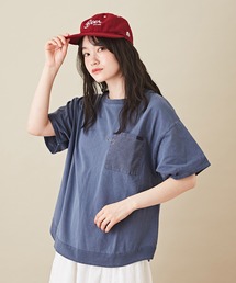 CUBE SUGAR（キューブシュガー）の「ピグメントロゴ刺繍ストライプポケット付きTシャツ（Tシャツ/カットソー）」