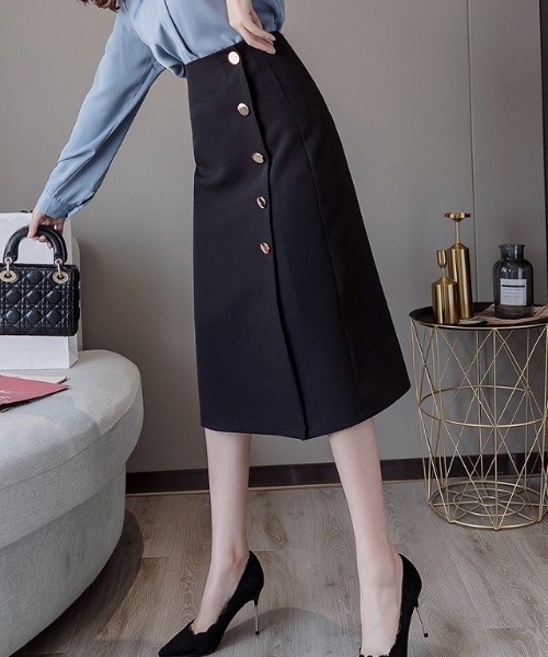 Ulysses（ユリシス）の「ボタンデザインタイトスカート（スカート・レディース・ベージュ/ブラック・L/M）」の4枚目の写真