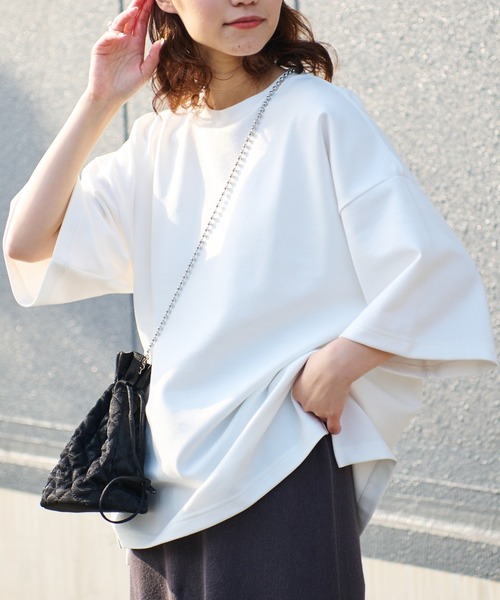 CIAOPANIC TYPY（チャオパニックティピー）の「▽【一部SHOP限定】【ユニセックス】ポンチハイカウントサイドスリットビッグシルエットTee（Tシャツ/カットソー・メンズ・ホワイト/ブラック/ブルー/グレイッシュベージュ/パープル/グリーン・M/L）」の2枚目の写真