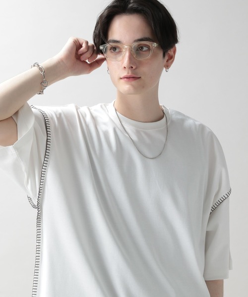 RAGEBLUE(レイジブルー)の「スムースコットン/ハンドステッチTシャツ(Tシャツ/カットソー・メンズ・ホワイト/ベージュ/ブルー系その他/スミクロ・MEDIUM/LARGE)」の2枚目の写真
