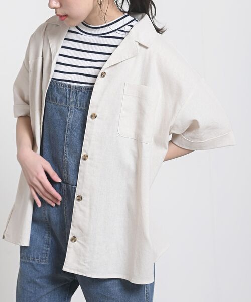 rps(アールピーエス)の「コットンリネン開襟シャツ(シャツ/ブラウス・レディース・ブラック/ベージュ/グリーン/アイボリー/モカ/ライトカーキ/ホワイト系その他4・M)」の2枚目の写真