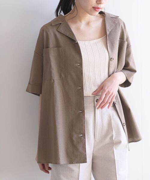 rps(アールピーエス)の「コットンリネン開襟シャツ(シャツ/ブラウス・レディース・ブラック/ベージュ/グリーン/アイボリー/モカ/ライトカーキ/ホワイト系その他4・M)」の4枚目の写真