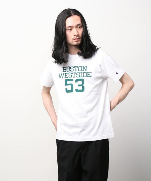 Champion(チャンピオン)の「【Champion/チャンピオン】メンズ ベーシック ショートスリーブTシャツ(Tシャツ/カットソー・メンズ・グレー/ベージュ/グリーン系その他/ホワイト×パープル/バーガンディー/ネイビー/ホワイト×グリーン/ブラック・MEDIUM/LARGE/XX-LARGE/X-LARGE)」の2枚目の写真