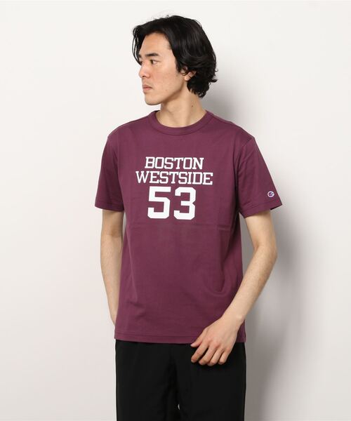 Champion(チャンピオン)の「【Champion/チャンピオン】メンズ ベーシック ショートスリーブTシャツ(Tシャツ/カットソー・メンズ・グレー/ベージュ/グリーン系その他/ホワイト×パープル/バーガンディー/ネイビー/ホワイト×グリーン/ブラック・MEDIUM/LARGE/XX-LARGE/X-LARGE)」の8枚目の写真