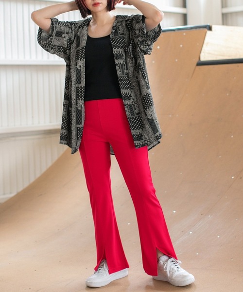 PBLIM(ページボーイリム)の「PAGEBOYLIM/センタースリットフレアパンツ(スラックス・レディース・ブラック/レッド・FREE)」の3枚目の写真