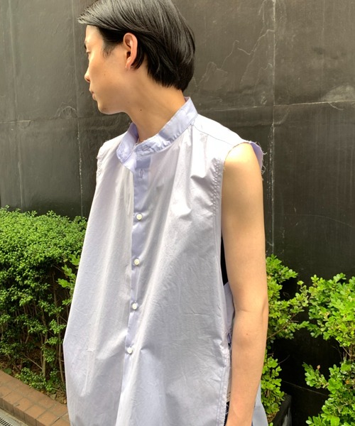 Toironier（トワロニエ）の「Toironier/トワロニエ/No Sleeve Loose Shirts/ノースリーブルーズシャツ（シャツ/ブラウス・メンズ・ネイビー/グレー/サックスブルー・FREE）」の9枚目の写真