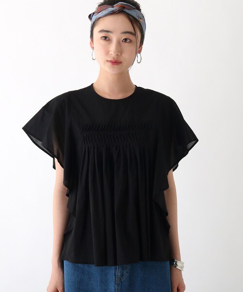 OPAQUE.CLIP（オペークドットクリップ）の「◆【C】コットンローンピンタックフレアブラウス【WEB限定サイズ】（シャツ/ブラウス・レディース・ライトブルー/ブラック/キャメル・40/38/36）」の4枚目の写真