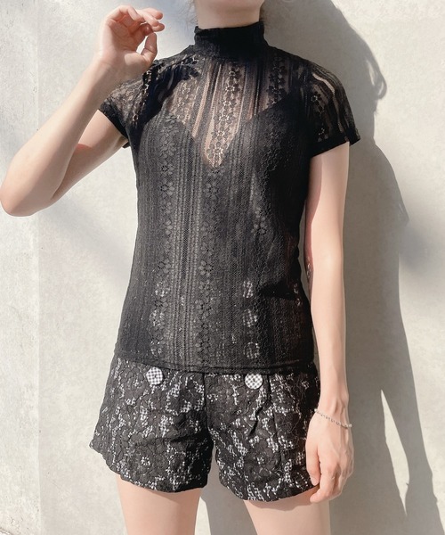 lilLilly（リルリリー）の「レースハイネックトップス（Tシャツ/カットソー・レディース・ホワイト/ブラック/ピンク・FREE）」の10枚目の写真