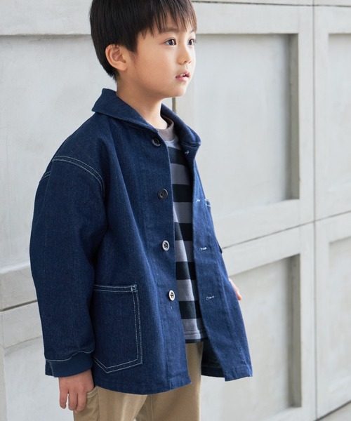 MAKE YOUR DAY(メイクユアデイ)の「肩切替ボーダー裏毛トレーナー■80~140cm(スウェット・キッズ・ネイビー/グレー・130/80/100/120/90/110/140)」の4枚目の写真