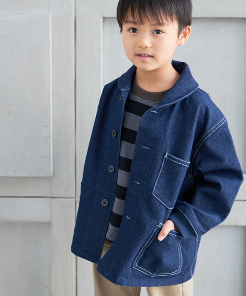 MAKE YOUR DAY(メイクユアデイ)の「肩切替ボーダー裏毛トレーナー■80~140cm(スウェット・キッズ・ネイビー/グレー・130/80/100/120/90/110/140)」の5枚目の写真