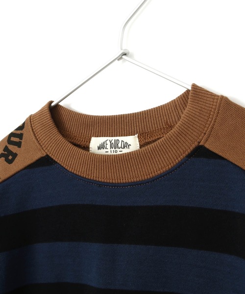 MAKE YOUR DAY(メイクユアデイ)の「肩切替ボーダー裏毛トレーナー■80~140cm(スウェット・キッズ・ネイビー/グレー・130/80/100/120/90/110/140)」の11枚目の写真