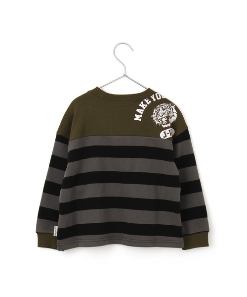 MAKE YOUR DAY(メイクユアデイ)の「肩切替ボーダー裏毛トレーナー■80~140cm(スウェット・キッズ・ネイビー/グレー・130/80/100/120/90/110/140)」の9枚目の写真