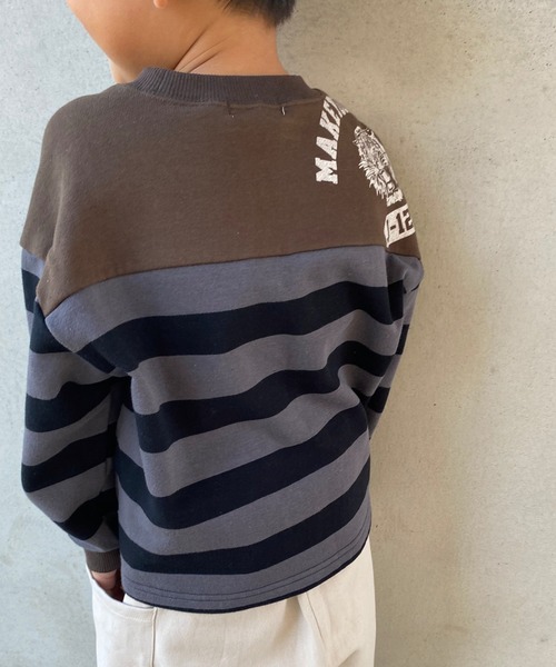 MAKE YOUR DAY(メイクユアデイ)の「肩切替ボーダー裏毛トレーナー■80~140cm(スウェット・キッズ・ネイビー/グレー・130/80/100/120/90/110/140)」の20枚目の写真