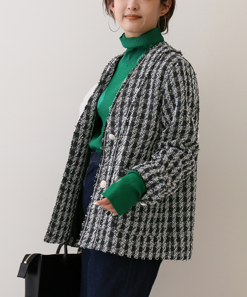 SLOBE IENAイエナ未使用級＊ジャケットライトツィードオフィスカジュアル IENA LA BOUCLE LINTON ブライトツイードジャケット（ノーカラー