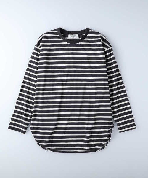 Right-on（ライトオン）の「ラウンドヘムロンＴ（Tシャツ/カットソー・メンズ・ブラック×ホワイト/グリーン/ブルー/ホワイト/グレー/ブラック/ホワイト×ホワイト・L/M/XL）」の5枚目の写真
