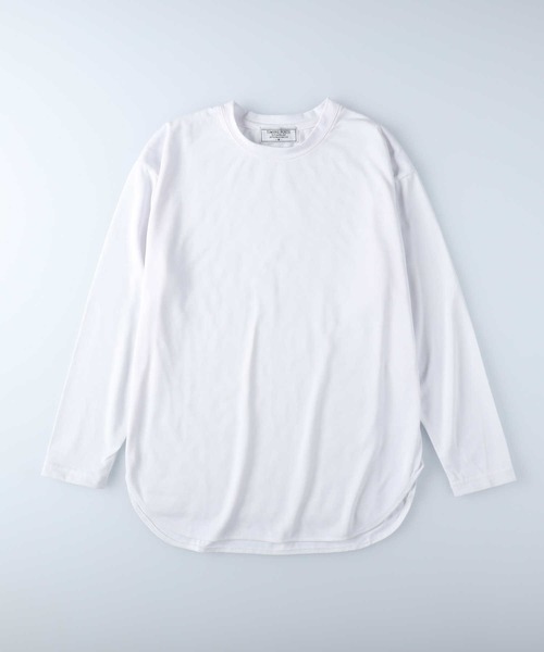 Right-on（ライトオン）の「ラウンドヘムロンＴ（Tシャツ/カットソー・メンズ・ブラック×ホワイト/グリーン/ブルー/ホワイト/グレー/ブラック/ホワイト×ホワイト・L/M/XL）」の2枚目の写真