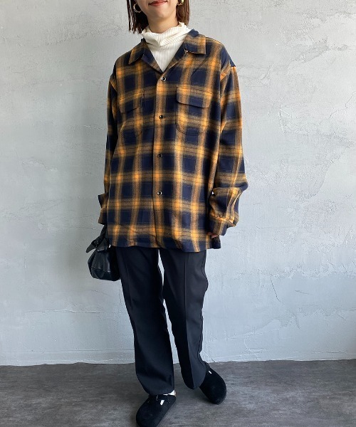 JEANS FACTORY （ジーンズファクトリー）の「[DAN RIVER/ダンリバー] 別注 オーバーサイズ オンブレチェックオープンカラーシャツ（シャツ/ブラウス・レディース・イエロー/レッド/ブルー・M/L）」の5枚目の写真