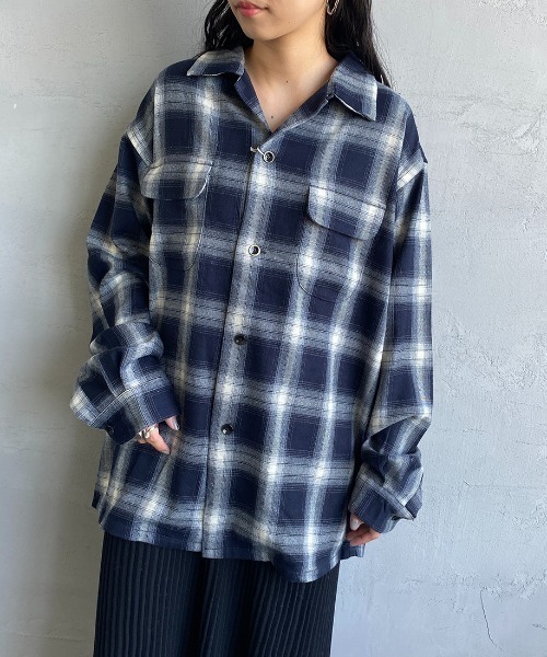 JEANS FACTORY （ジーンズファクトリー）の「[DAN RIVER/ダンリバー] 別注 オーバーサイズ オンブレチェックオープンカラーシャツ（シャツ/ブラウス・レディース・イエロー/レッド/ブルー・M/L）」の7枚目の写真