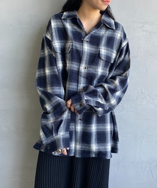JEANS FACTORY （ジーンズファクトリー）の「[DAN RIVER/ダンリバー] 別注 オーバーサイズ オンブレチェックオープンカラーシャツ（シャツ/ブラウス・レディース・イエロー/レッド/ブルー・M/L）」の8枚目の写真