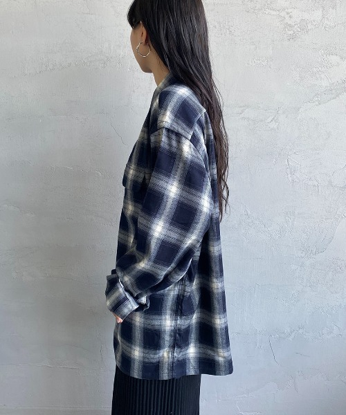 JEANS FACTORY （ジーンズファクトリー）の「[DAN RIVER/ダンリバー] 別注 オーバーサイズ オンブレチェックオープンカラーシャツ（シャツ/ブラウス・レディース・イエロー/レッド/ブルー・M/L）」の12枚目の写真