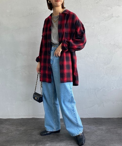 JEANS FACTORY （ジーンズファクトリー）の「[DAN RIVER/ダンリバー] 別注 オーバーサイズ オンブレチェックオープンカラーシャツ（シャツ/ブラウス・レディース・イエロー/レッド/ブルー・M/L）」の6枚目の写真