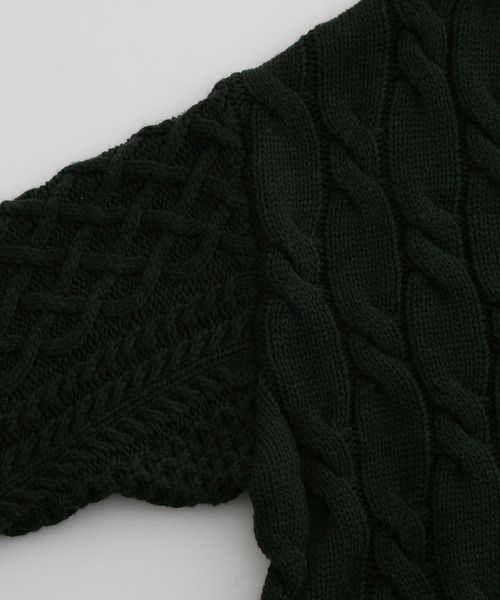 ADAM ET ROPE'（アダムエロペ）の「バルキー ケーブル チルデン ニットプルオーバー/ユニセックス（ニット/セーター・メンズ・ダークグリーン/キナリ・M/L）」の8枚目の写真
