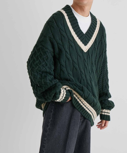 ADAM ET ROPE'（アダムエロペ）の「バルキー ケーブル チルデン ニットプルオーバー/ユニセックス（ニット/セーター・メンズ・ダークグリーン/キナリ・M/L）」の16枚目の写真