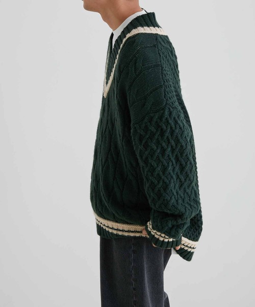 ADAM ET ROPE'（アダムエロペ）の「バルキー ケーブル チルデン ニットプルオーバー/ユニセックス（ニット/セーター・メンズ・ダークグリーン/キナリ・M/L）」の17枚目の写真