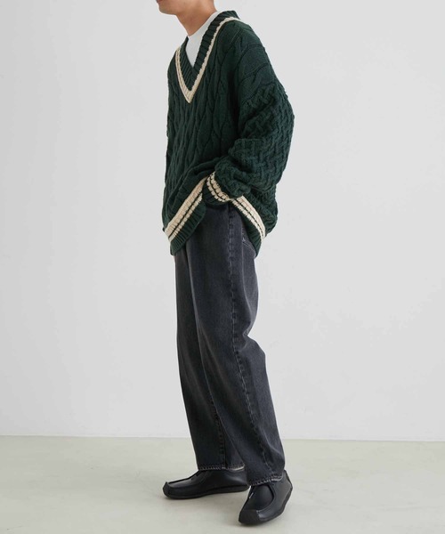 ADAM ET ROPE'（アダムエロペ）の「バルキー ケーブル チルデン ニットプルオーバー/ユニセックス（ニット/セーター・メンズ・ダークグリーン/キナリ・M/L）」の19枚目の写真