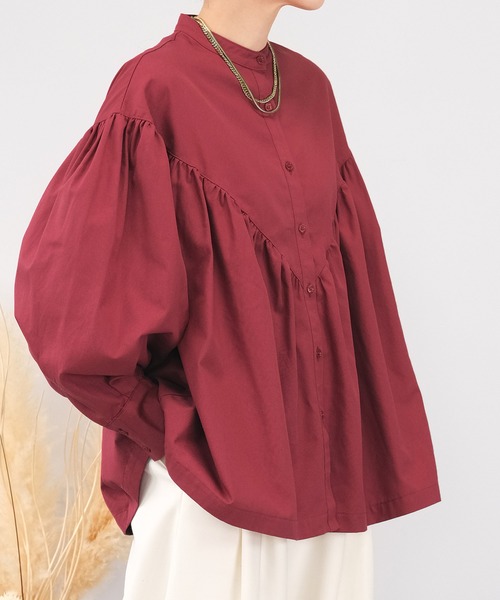 ＡＮＤＪ（アンドジェイ）の「【2022/AW】綿ツイルギャザーブラウス（シャツ/ブラウス・レディース・ホワイト/カーキ/ボルドー/ブラック・M）」の4枚目の写真