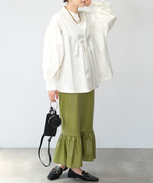 ＡＮＤＪ（アンドジェイ）の「【2022/AW】綿ツイルギャザーブラウス（シャツ/ブラウス・レディース・ホワイト/カーキ/ボルドー/ブラック・M）」の11枚目の写真