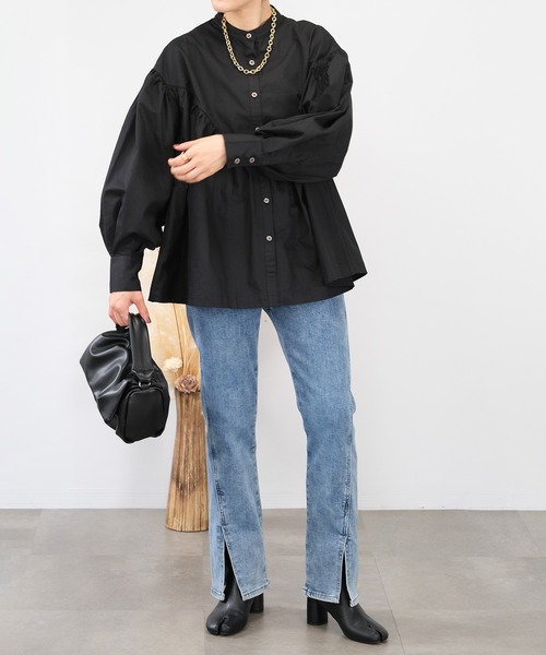 ＡＮＤＪ（アンドジェイ）の「【2022/AW】綿ツイルギャザーブラウス（シャツ/ブラウス・レディース・ホワイト/カーキ/ボルドー/ブラック・M）」の14枚目の写真