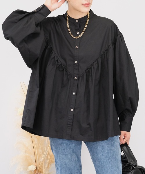 ＡＮＤＪ（アンドジェイ）の「【2022/AW】綿ツイルギャザーブラウス（シャツ/ブラウス・レディース・ホワイト/カーキ/ボルドー/ブラック・M）」の9枚目の写真