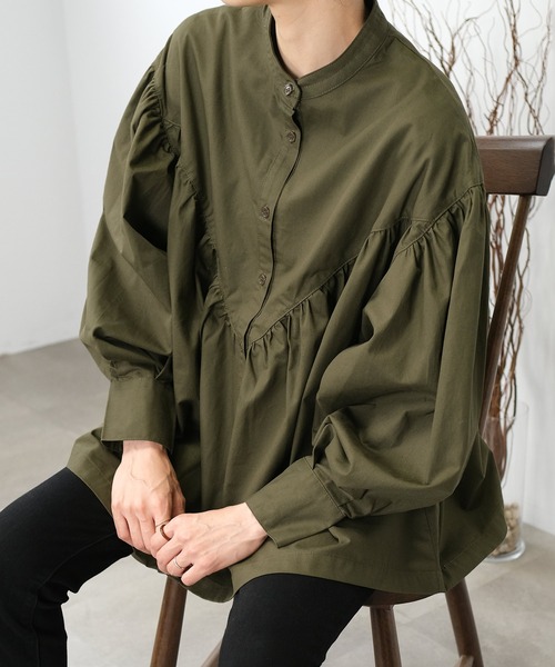 ＡＮＤＪ（アンドジェイ）の「【2022/AW】綿ツイルギャザーブラウス（シャツ/ブラウス・レディース・ホワイト/カーキ/ボルドー/ブラック・M）」の13枚目の写真