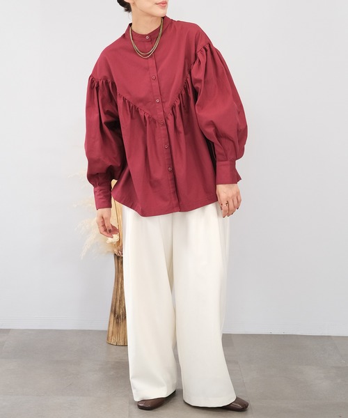 ＡＮＤＪ（アンドジェイ）の「【2022/AW】綿ツイルギャザーブラウス（シャツ/ブラウス・レディース・ホワイト/カーキ/ボルドー/ブラック・M）」の10枚目の写真