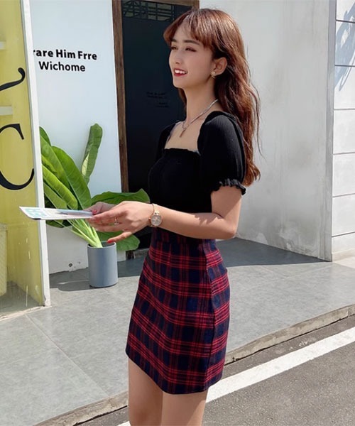 urge：（アージコロン ）の「【URGE：】 チェック柄 台形 ミニスカート（スカート・レディース・ネイビー/ブラック/レッド・SMALL/MEDIUM/LARGE）」の22枚目の写真