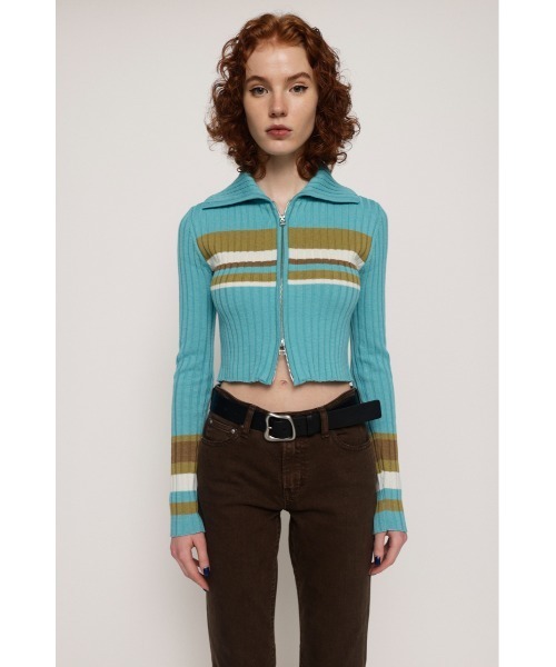 SATURジップアップニットKnit Zip-up SLY（スライ）の「ZIP UP KNIT TOPS ジップアップ ニット