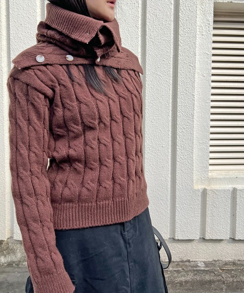 Jewelobe(ジュエローブ)の「ネックウォーマー付きケーブルニットプルオーバー(ニット/セーター・レディース・ブラウン/オフホワイト/グレー・FREE)」の11枚目の写真