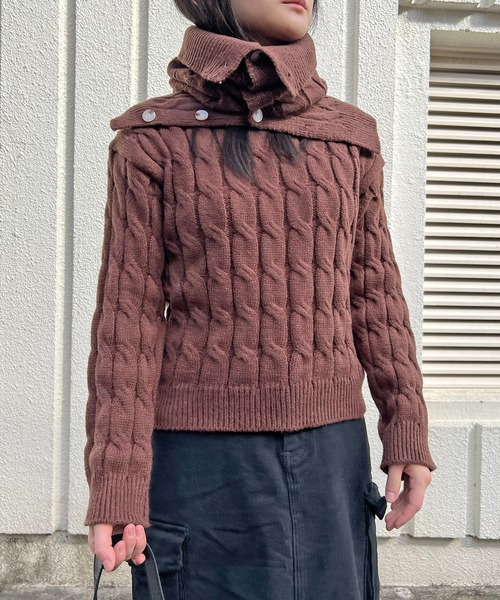 Jewelobe(ジュエローブ)の「ネックウォーマー付きケーブルニットプルオーバー(ニット/セーター・レディース・ブラウン/オフホワイト/グレー・FREE)」の12枚目の写真
