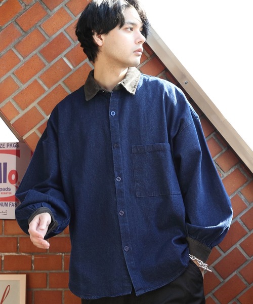 ８(eight)（エイト）の「デニムバルーンスリーブシャツ（シャツ/ブラウス・メンズ・ブルー系その他/ワンウォッシュ/キナリ・MEDIUM/LARGE）」の3枚目の写真