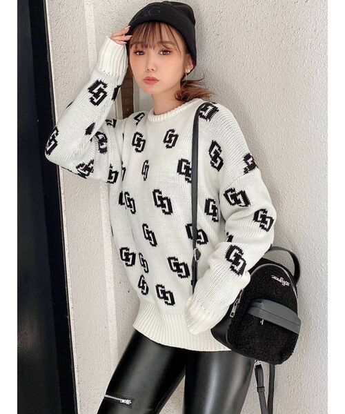 GYDA(ジェイダ)の「GG PATTERN ニットトップス(ニット/セーター・レディース・ベージュ/パープル/ブラック/オフホワイト・FREE)」の5枚目の写真